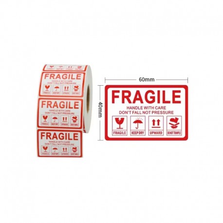 Fragile Handle with Care Stickers 60x40mm-1000pcs