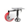 Flat Castor Wheel 75mm Red with Adjustable Leveling Fixed Foot 50mm