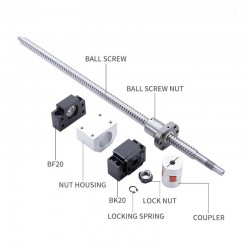 SFU2510 500mm Ball Screw Kit (Ball + Nut + Support + Coupling + BKBF)