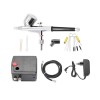 0.2mm Gravity Feed Dual Action Airbrush Paint Spray Gun Full Kit with T-100 Mini Air Compressor