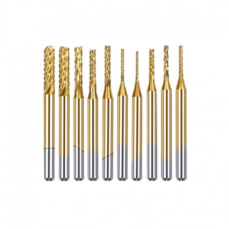 TWO TREES Titanium Coated Engraving Bit 10pcs Set 0.6-3mm