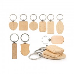 Polished Beech Wood Key Tag Key Chain with Ring
