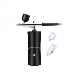 0.3mm Gravity Feed Single Action Airbrush Paint Spray Gun Kit with Battery Powered Mini Air Compressor - Black
